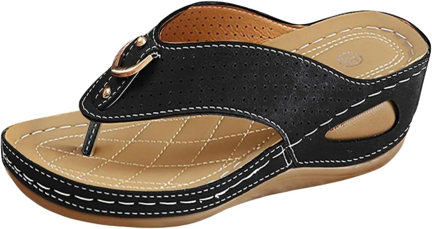 Wedge Sandals for Women Comfortable Orthopedic Casual Walking Arch Support Open Toe Flip Flops Summer Beach Slip on Dressy Elegant Boho Sandals