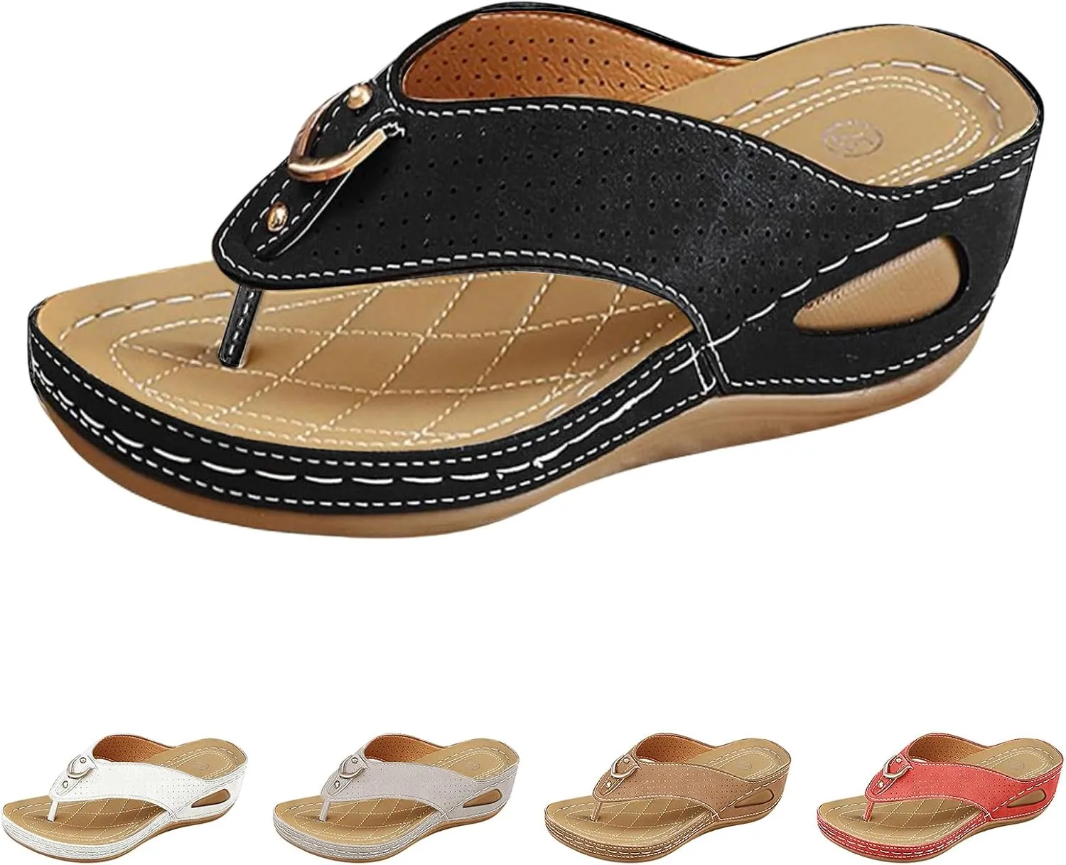 Wedge Sandals for Women Comfortable Orthopedic Casual Walking Arch Support Open Toe Flip Flops Summer Beach Slip on Dressy Elegant Boho Sandals