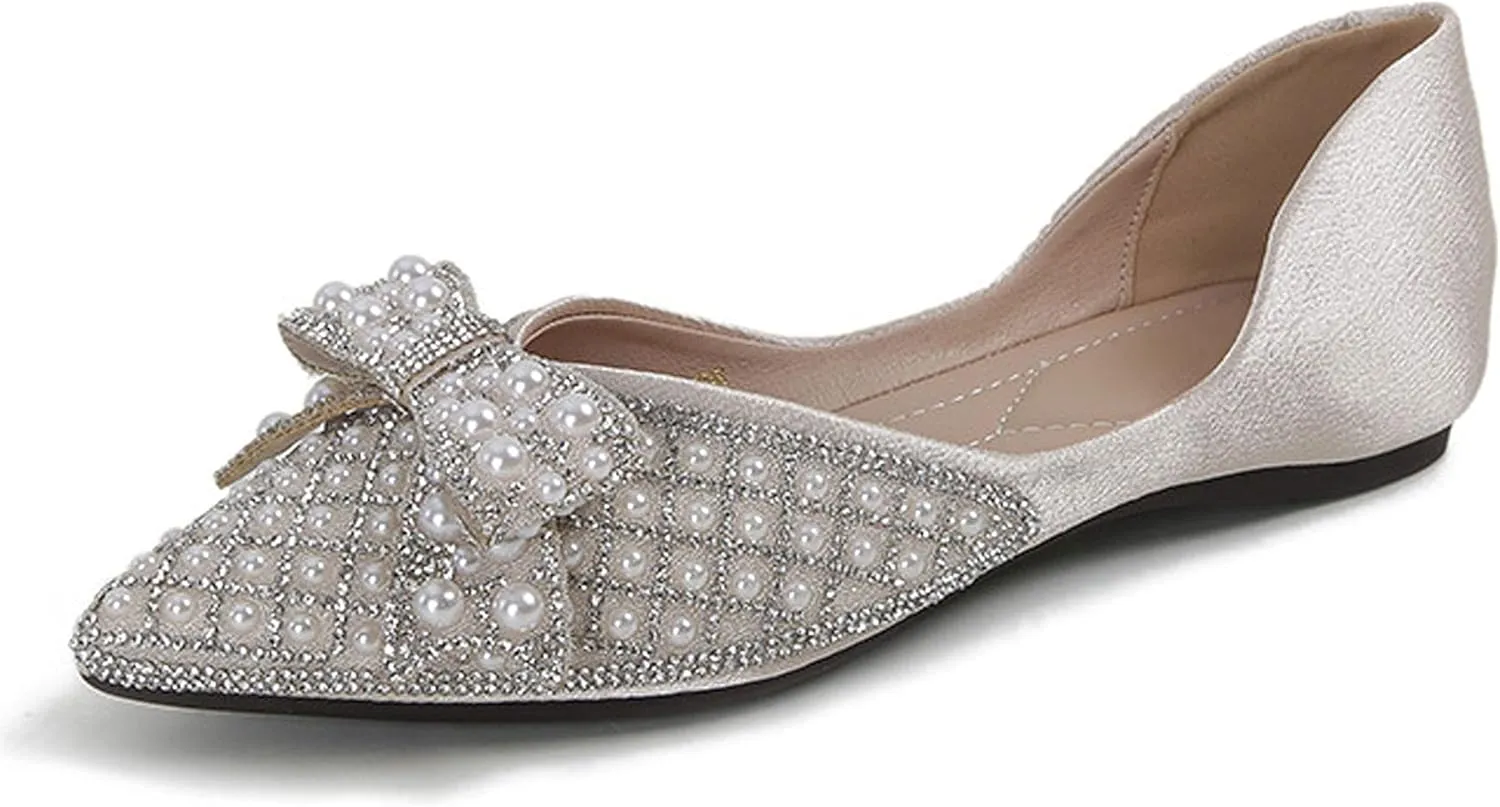 WENJIAZHIZHI Women's Ballet Flats Glittery Dress Shoes for Women Wedding Party Dressy Comfortable Slip On Flats