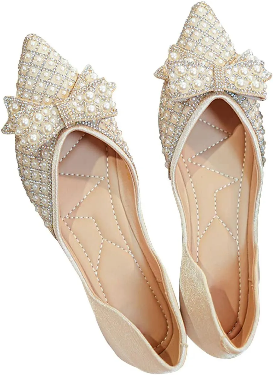 WENJIAZHIZHI Women's Ballet Flats Glittery Dress Shoes for Women Wedding Party Dressy Comfortable Slip On Flats