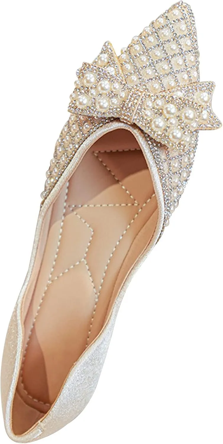 WENJIAZHIZHI Women's Ballet Flats Glittery Dress Shoes for Women Wedding Party Dressy Comfortable Slip On Flats