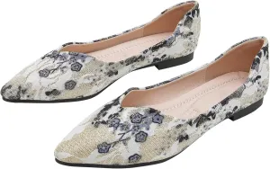 WENJIAZHIZHI Womens Pointed Toe Bow Flats Elegant Floral Print Slip-ons Comfortable Dress Shoes for Party Wedding