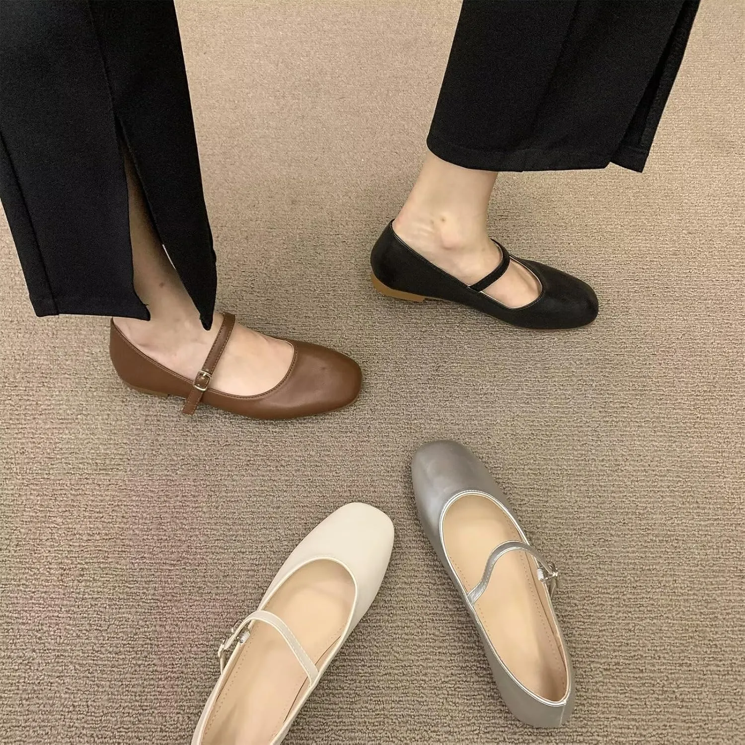 WENJIAZHIZHI Women's Round Toe Mary Janes Cute Bow Ballet Flats Elegant Low-Heel Girls Dress Shoes Wedding Slip-ons