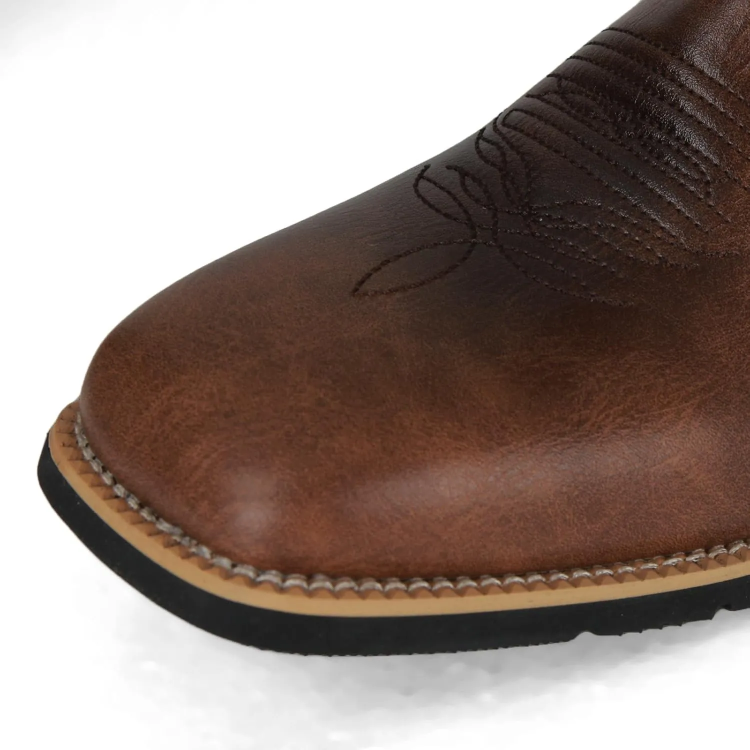 Wide Calf Cowboy Boots Square Toe Embroidered Western Boots For Men Slip On Leather Light Weight Work Boots