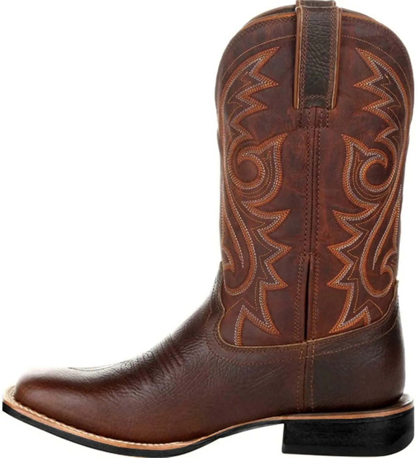 Wide Calf Cowboy Boots Square Toe Embroidered Western Boots For Men Slip On Leather Light Weight Work Boots