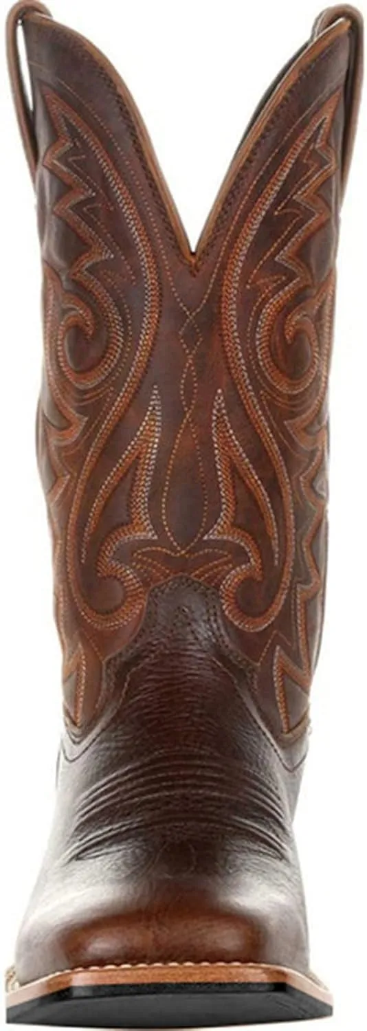 Wide Calf Cowboy Boots Square Toe Embroidered Western Boots For Men Slip On Leather Light Weight Work Boots