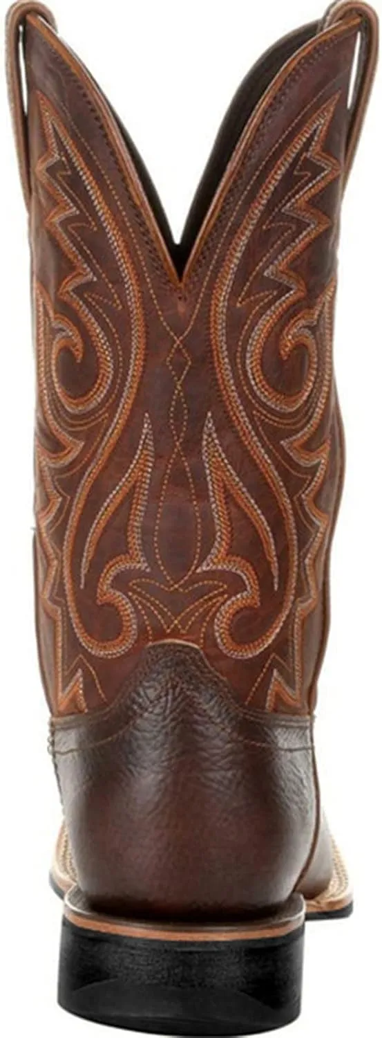 Wide Calf Cowboy Boots Square Toe Embroidered Western Boots For Men Slip On Leather Light Weight Work Boots