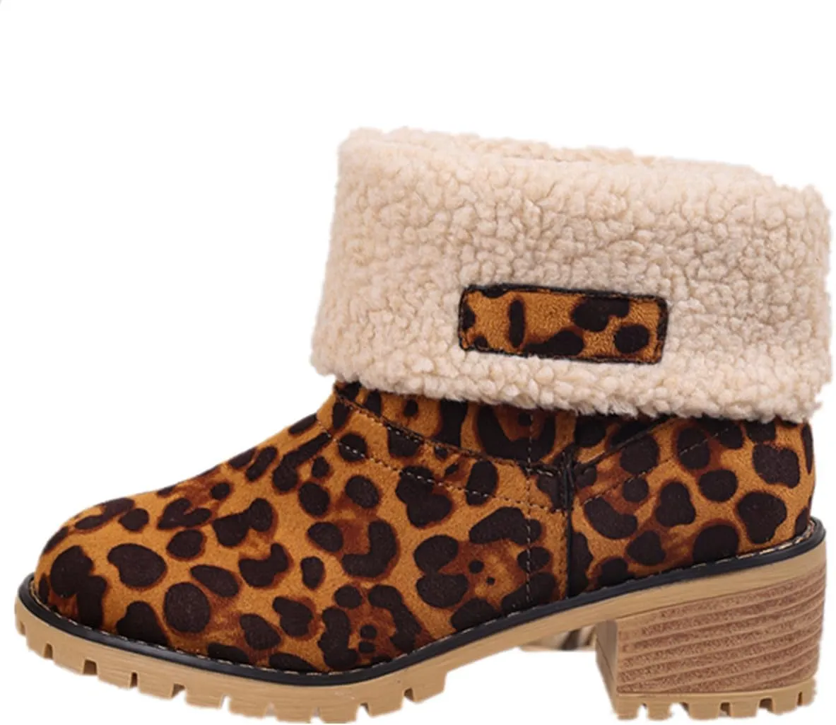 Winter Boots for Women, Comfortable Slip On Mid Chunky Heel Suede Warm Snow Ankle Boots Outdoor Shoes