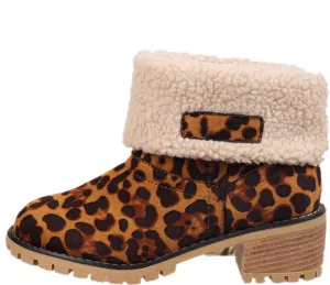 Winter Boots for Women, Comfortable Slip On Mid Chunky Heel Suede Warm Snow Ankle Boots Outdoor Shoes