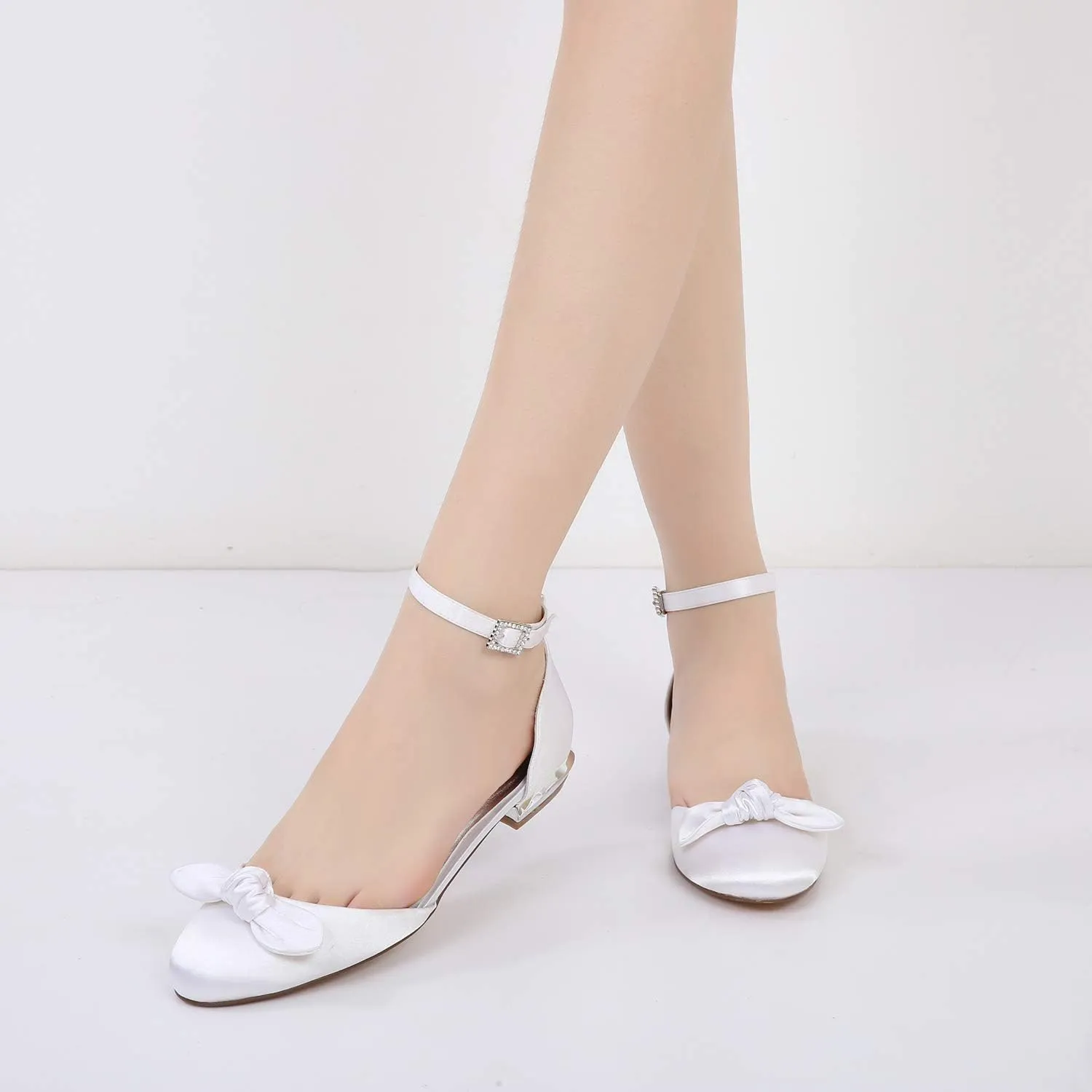 Women Ballet Flats Bow Tie Comfortable Simple Round Toe Low Heel Walking Shoes
