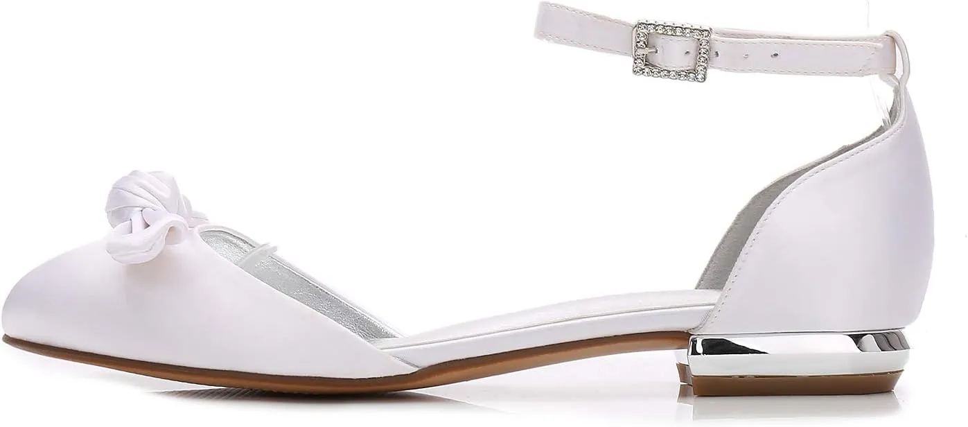 Women Ballet Flats Bow Tie Comfortable Simple Round Toe Low Heel Walking Shoes