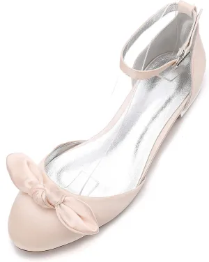 Women Ballet Flats Bow Tie Comfortable Simple Round Toe Low Heel Walking Shoes