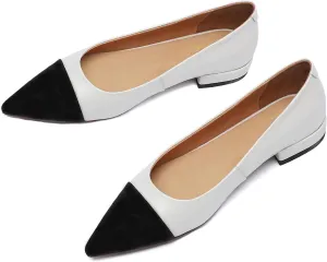 Women Comfy Cap Toe Flats Slip on Pointed toe Flat Shoes Two Tone Flat Heel Dress Shoes Casual Pointy Toe Ballet Flats Colorblock Classic Office Elegant Driver Flats 4-11 M US