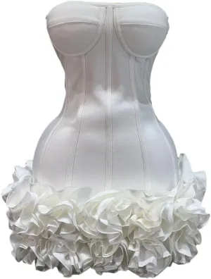 Women Evening Bandage Dress Strapless Bodycon Flowers Mini Celebrity Sexy Birthday Party Dresses