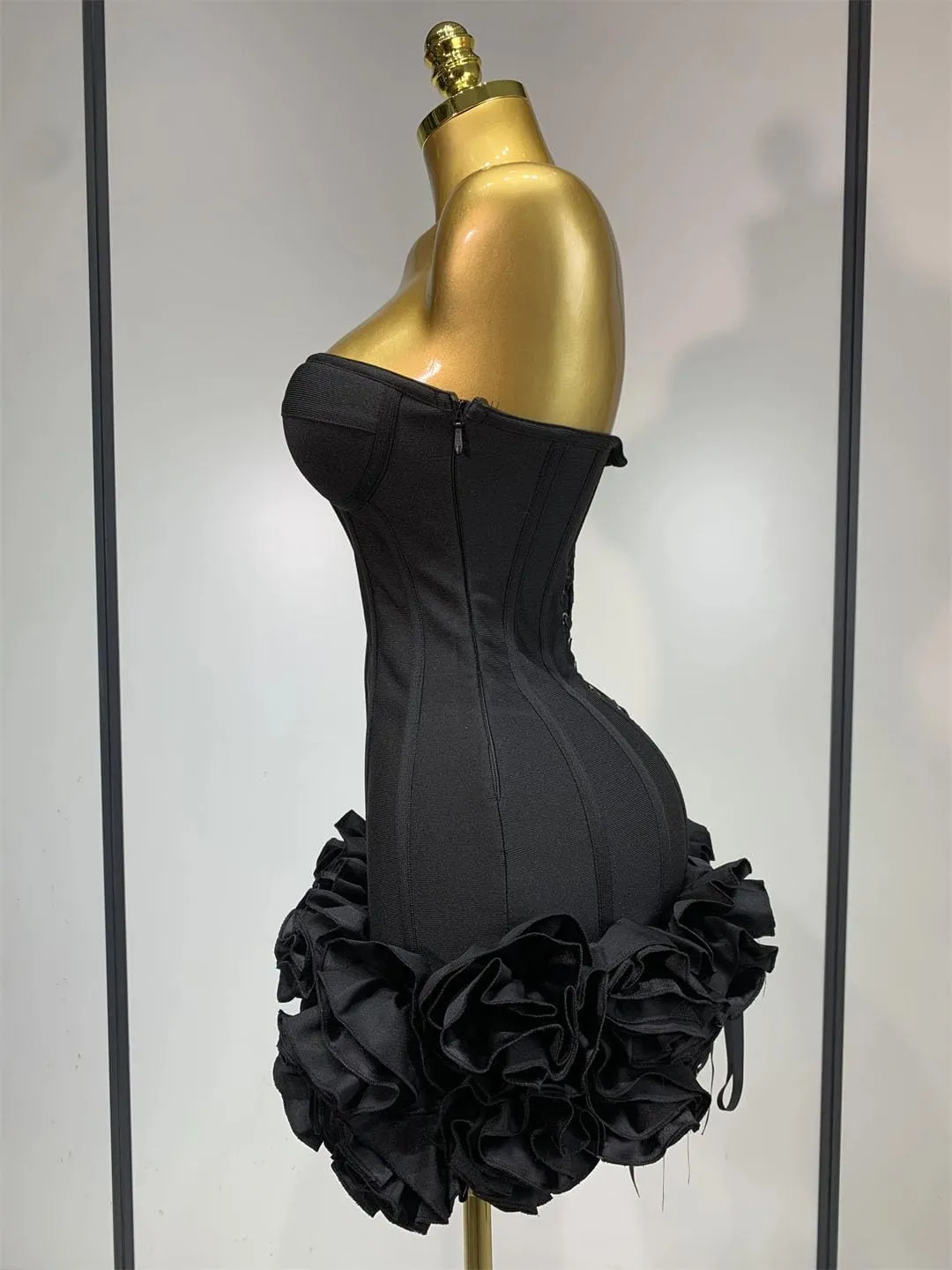 Women Evening Bandage Dress Strapless Bodycon Flowers Mini Celebrity Sexy Birthday Party Dresses
