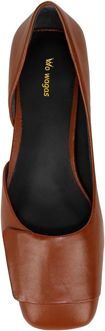 Women Fashion Pump Side Cut Ballet Flats Block Low Heeled Square Toe Slip On Shoes Working Shopping Party Size 4-16 US