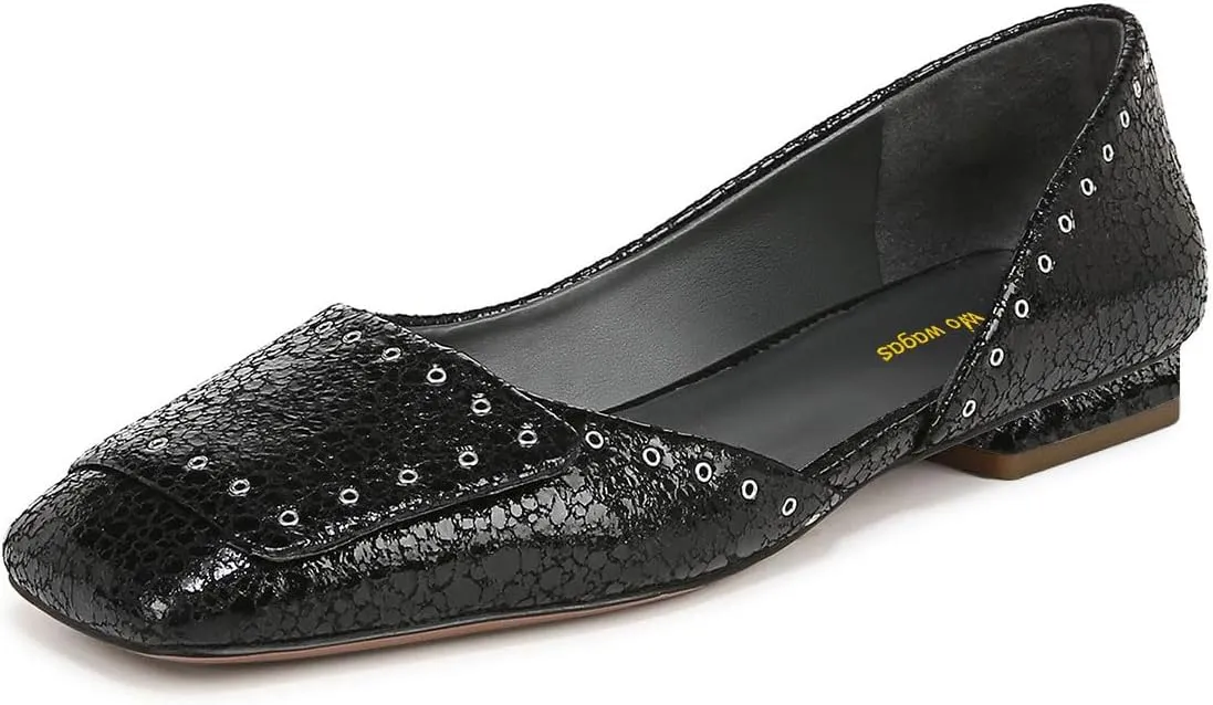 Women Fashion Pump Side Cut Ballet Flats Block Low Heeled Square Toe Slip On Shoes Working Shopping Party Size 4-16 US