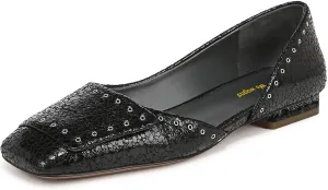 Women Fashion Pump Side Cut Ballet Flats Block Low Heeled Square Toe Slip On Shoes Working Shopping Party Size 4-16 US