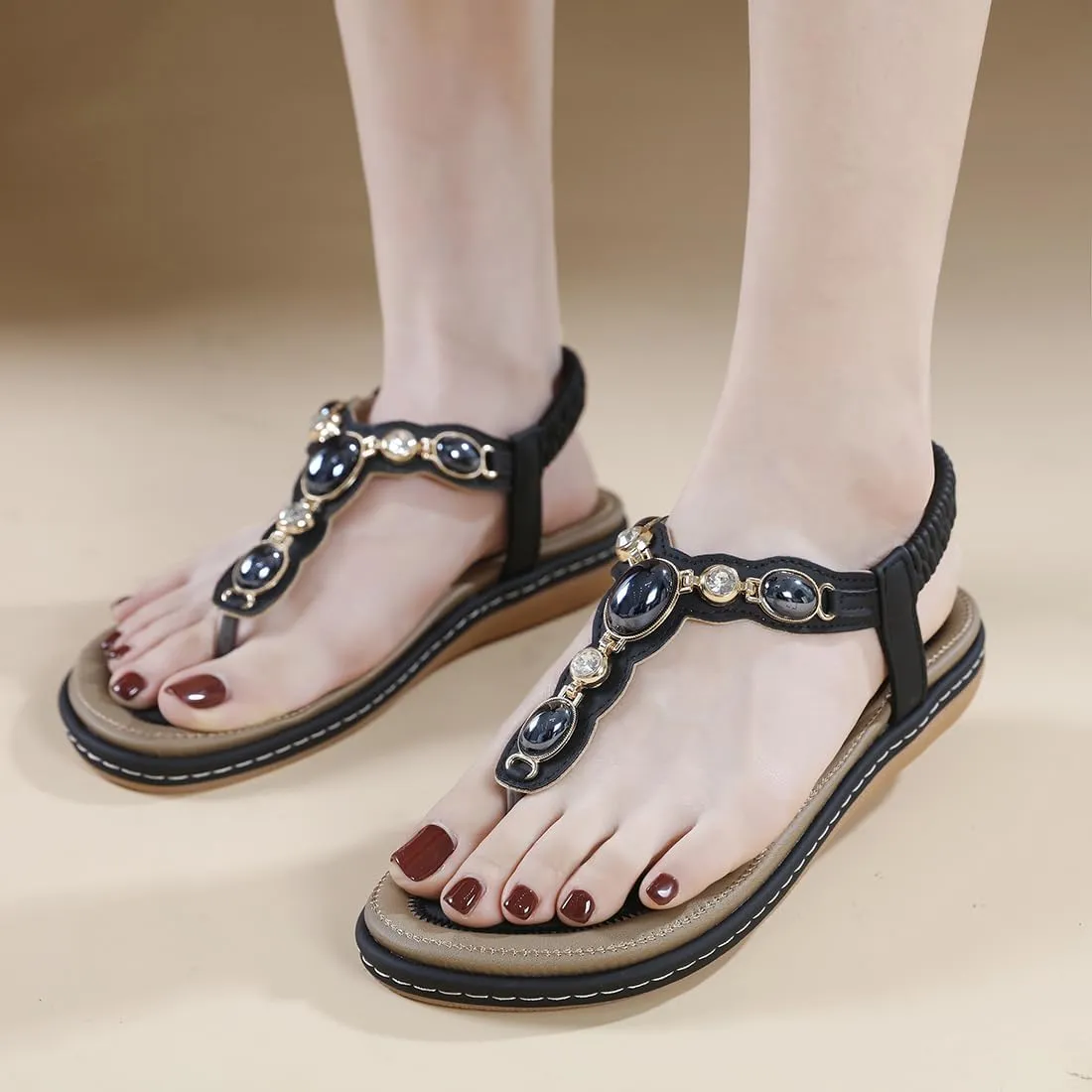 Women Flat Sandals Dressy Casual Summer flat flip flops Comfortable Sandals Bohemian Flats Shoes