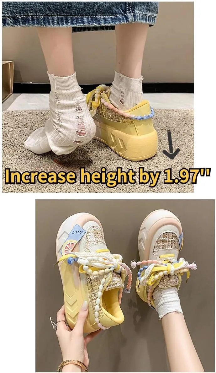 Women Kawaii Shoes Y2k Shoes Walking Sneakers Women Platform Chunky Cute Linen Thick Roundhead Rave Shoes Travel