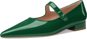 Women Vintage Mary Jane Pumps Ballet Flats Patent Leather Ankle Strap Closed Pointed Toe Slip On Comfortable Classic Dress Shoes for Casual Work Office Wedding Business Daily Walking