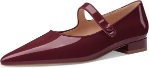 Women Vintage Mary Jane Pumps Ballet Flats Patent Leather Ankle Strap Closed Pointed Toe Slip On Comfortable Classic Dress Shoes for Casual Work Office Wedding Business Daily Walking