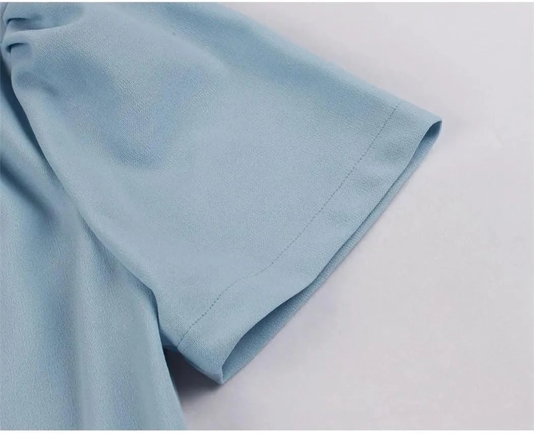 Women Vintage Style Pleated Dress Bow Tie Neck Button Up Women Elegant Summer Rockabilly Party Dresses