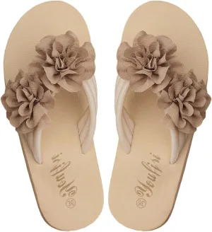 Women's 3D Floral Flip Flops Elegant Appliques Beach Thongs Sandals Summer Flats Shoes
