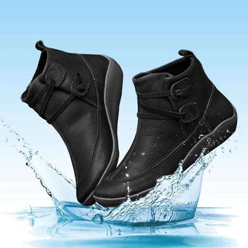 Women's Ankle Boots Slip On Vintage Leather Ladies Sneaker Fall Winter Outdoor Flat Snow Boots For Women