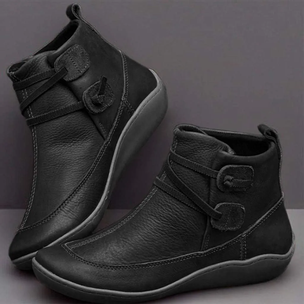 Women's Ankle Boots Slip On Vintage Leather Ladies Sneaker Fall Winter Outdoor Flat Snow Boots For Women