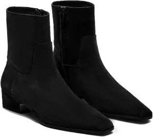 Women's Ankle Boots Square Toe Low Chunky Block Heel Booties Comfortable Short Boots Side Zipper Booties Shoes
