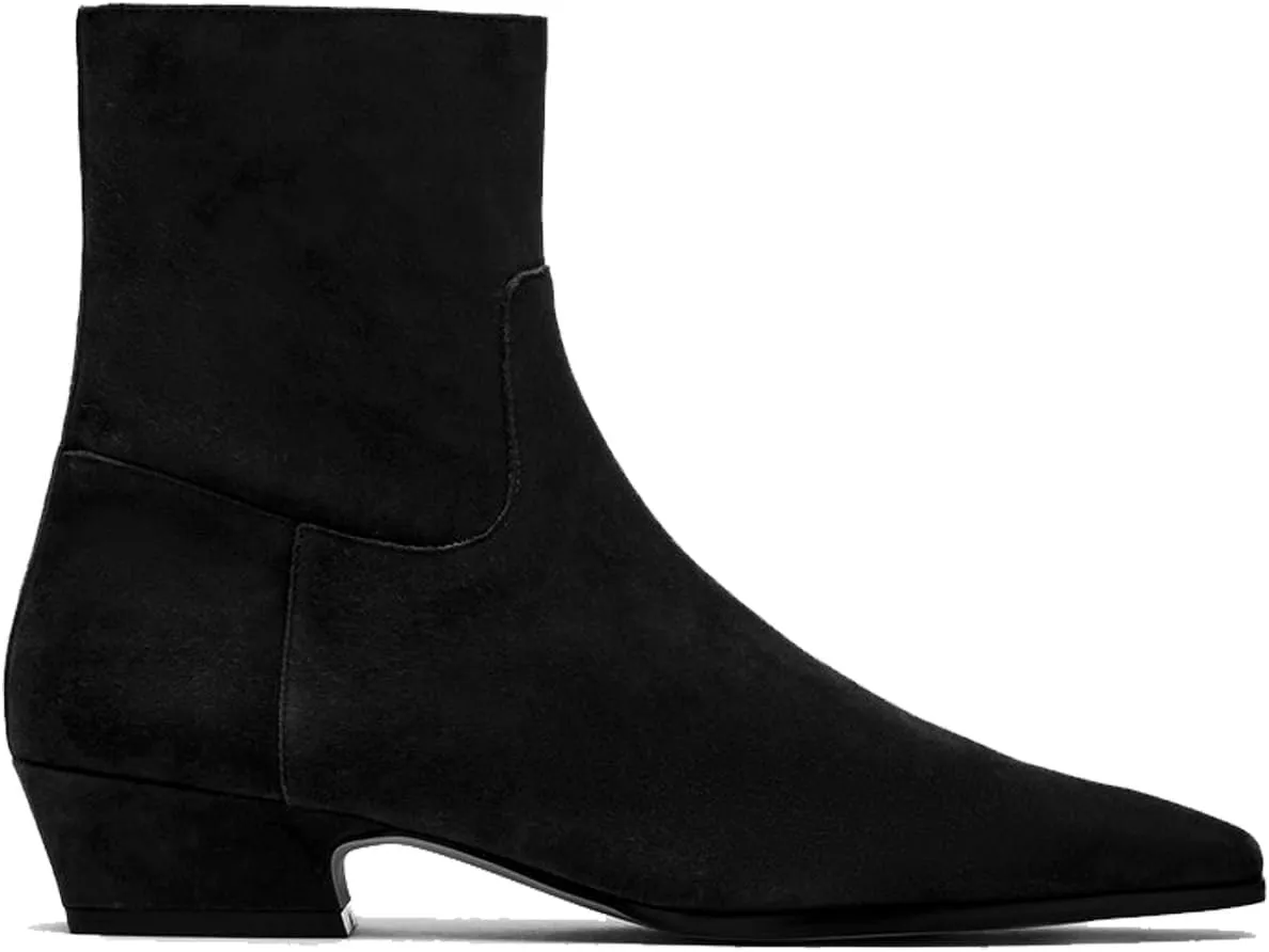 Women's Ankle Boots Square Toe Low Chunky Block Heel Booties Comfortable Short Boots Side Zipper Booties Shoes