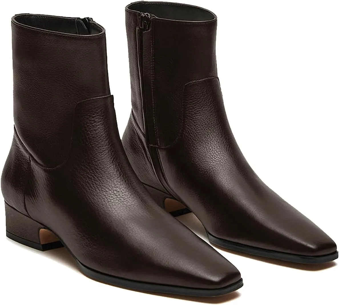 Women's Ankle Boots Square Toe Low Chunky Block Heel Booties Comfortable Short Boots Side Zipper Booties Shoes