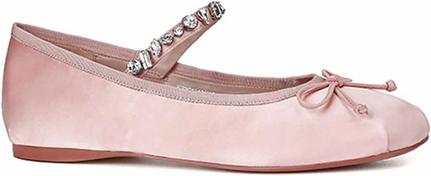 Women's Bow Ballet Flats with Rhinestone Strap Fashion Satin Round Toe Mary Jane Flats Comfortable Casual Dress Ballerina Shoes