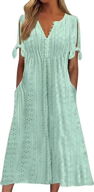 Womens Casual Summer Dress Plus Size Loose Fit Beach Cover-Up Trendy Maxi Dress Holiday Travel Pool Party Casual Wear