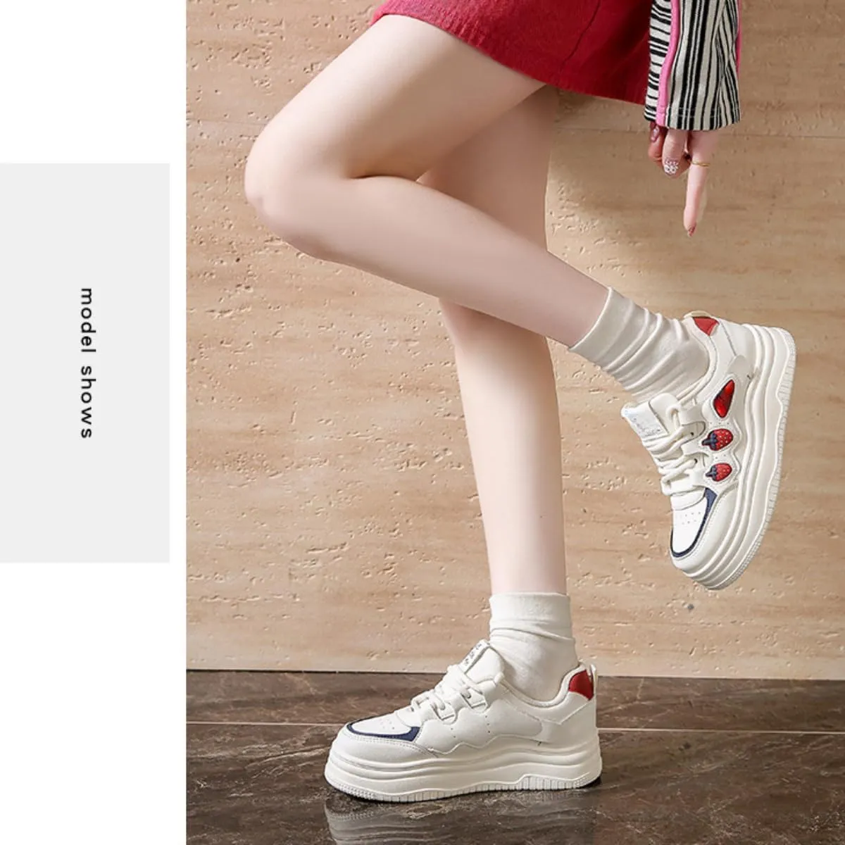 Women's Chunky Platform Sneakers with Strawberry Skate Shoes Sport Travel Walking Preppy Casual Wear Back School Student