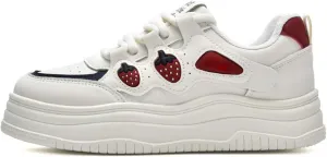 Women's Chunky Platform Sneakers with Strawberry Skate Shoes Sport Travel Walking Preppy Casual Wear Back School Student
