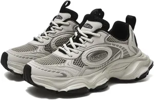 Women's Chunky Retro Sneakers Spring Fashion Breathable Mesh Platform Casual Dad Shoes Lace Up Comfortable Daily Wear Thick Sole Lightweight Trendy Street Style Shoes for Young Outfit