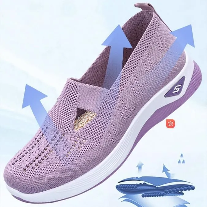 Women's Comfortable Breathable Knitted Sneakers Woven Cut-Out Arch Support Sneakers Flat Shoes Lightweight Outdoor Flat Shoes for Women