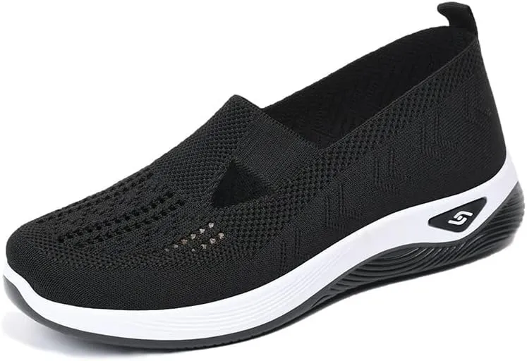 Women's Comfortable Breathable Knitted Sneakers Woven Cut-Out Arch Support Sneakers Flat Shoes Lightweight Outdoor Flat Shoes for Women