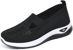 Women's Comfortable Breathable Knitted Sneakers Woven Cut-Out Arch Support Sneakers Flat Shoes Lightweight Outdoor Flat Shoes for Women