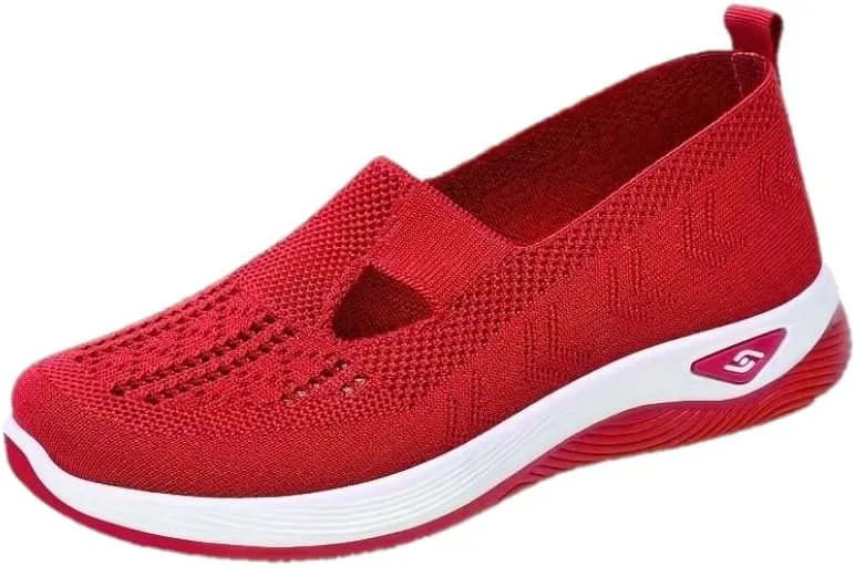 Women's Comfortable Breathable Knitted Sneakers Woven Cut-Out Arch Support Sneakers Flat Shoes Lightweight Outdoor Flat Shoes for Women