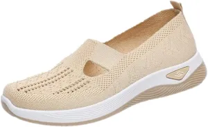 Women's Comfortable Breathable Knitted Sneakers Woven Cut-Out Arch Support Sneakers Flat Shoes Lightweight Outdoor Flat Shoes for Women