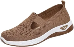 Women's Comfortable Breathable Knitted Sneakers Woven Cut-Out Arch Support Sneakers Flat Shoes Lightweight Outdoor Flat Shoes for Women