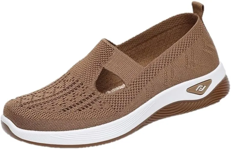 Women's Comfortable Breathable Knitted Sneakers Woven Cut-Out Arch Support Sneakers Flat Shoes Lightweight Outdoor Flat Shoes for Women