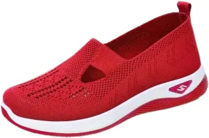 Women's Comfortable Breathable Knitted Sneakers Woven Cut-Out Arch Support Sneakers Flat Shoes Lightweight Outdoor Flat Shoes for Women