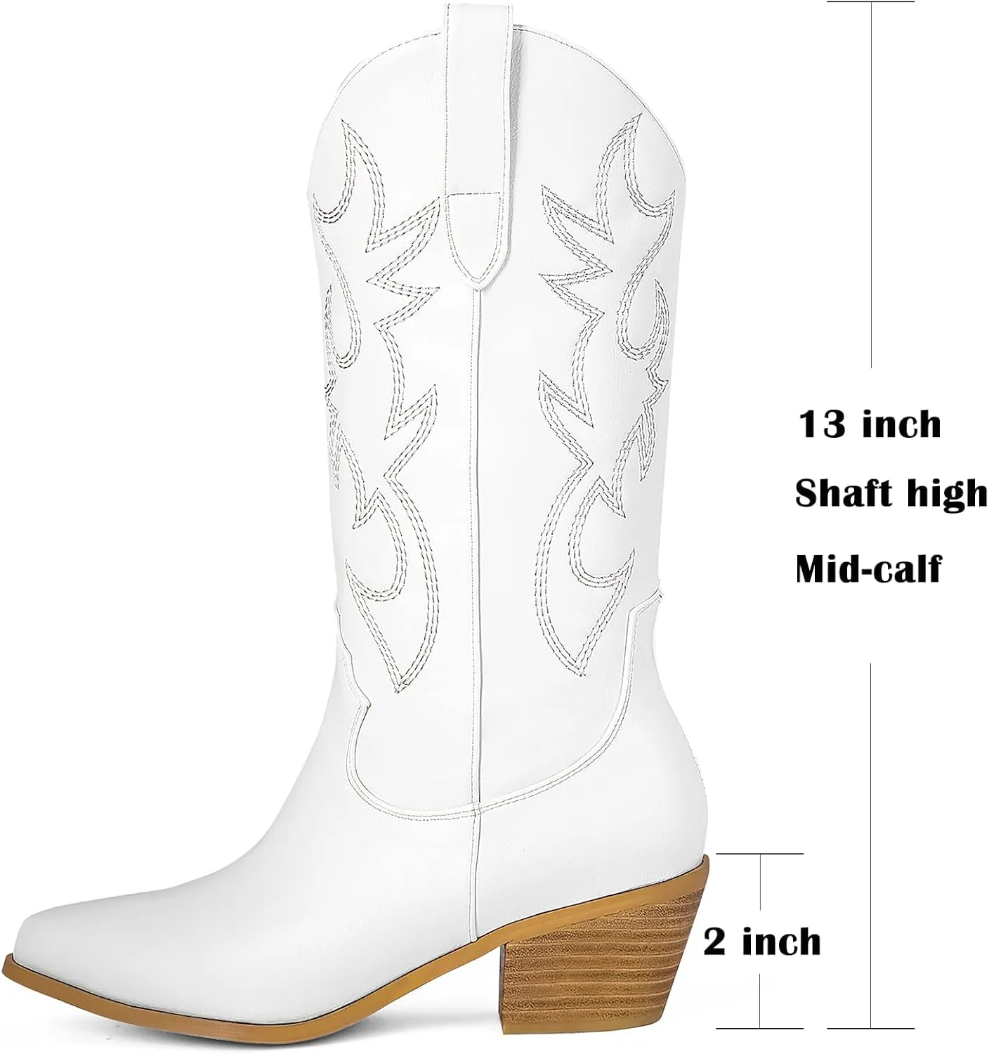 Women's Cowgirl Embroidered Western Cowboy Boots, Mid Calf Booties Pointed Toe Chunky Heel Pull On Fashion Design for Ladies, Party and Outdoor