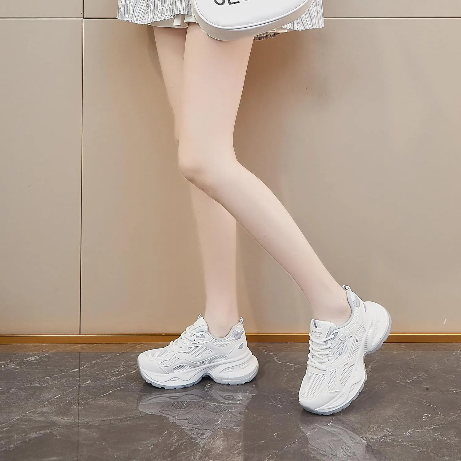 Women's Fashion Chunky Sneakers Breathable Mesh Platform Sneakers Retro Lace-Up Casual Tennis Shoes