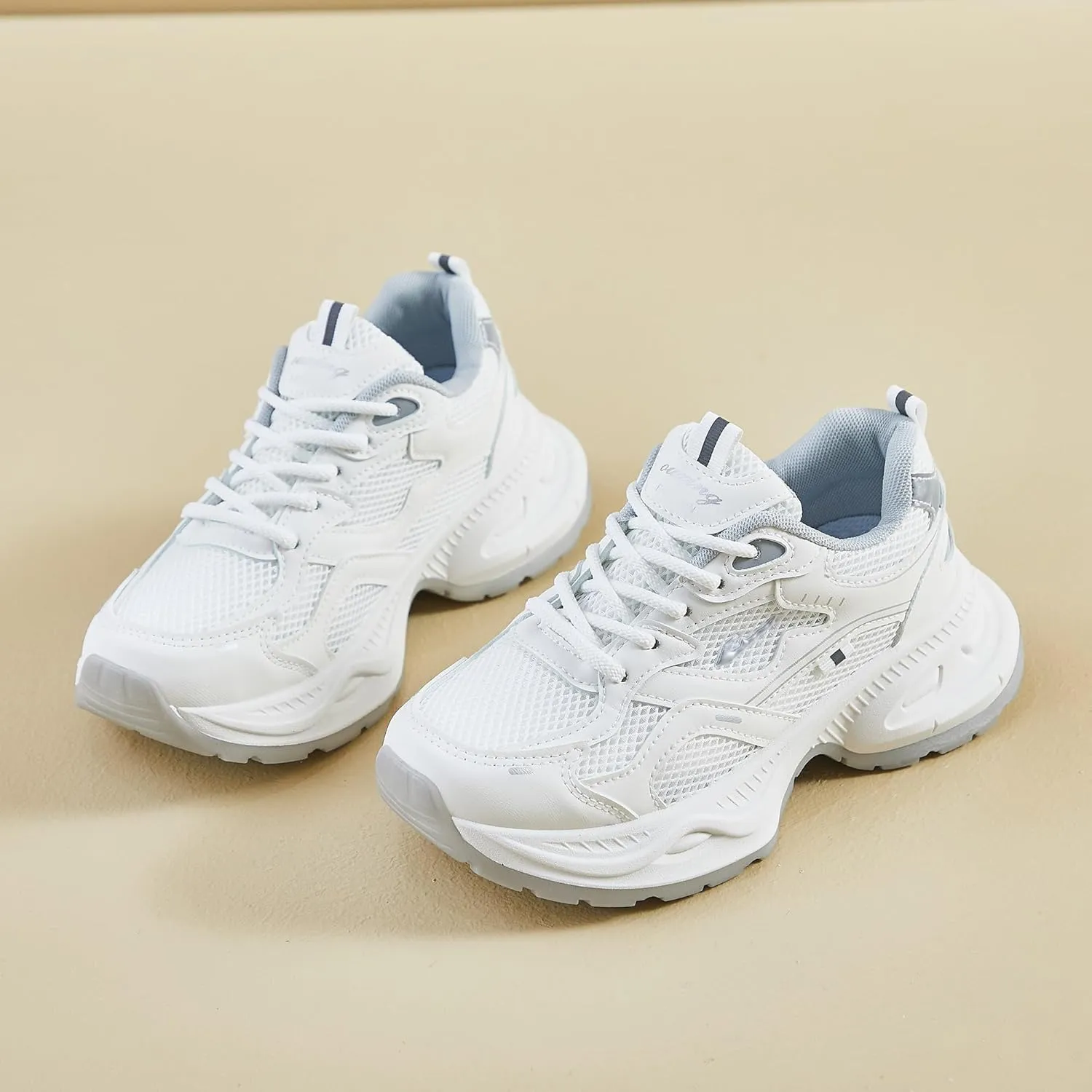 Women's Fashion Chunky Sneakers Breathable Mesh Platform Sneakers Retro Lace-Up Casual Tennis Shoes
