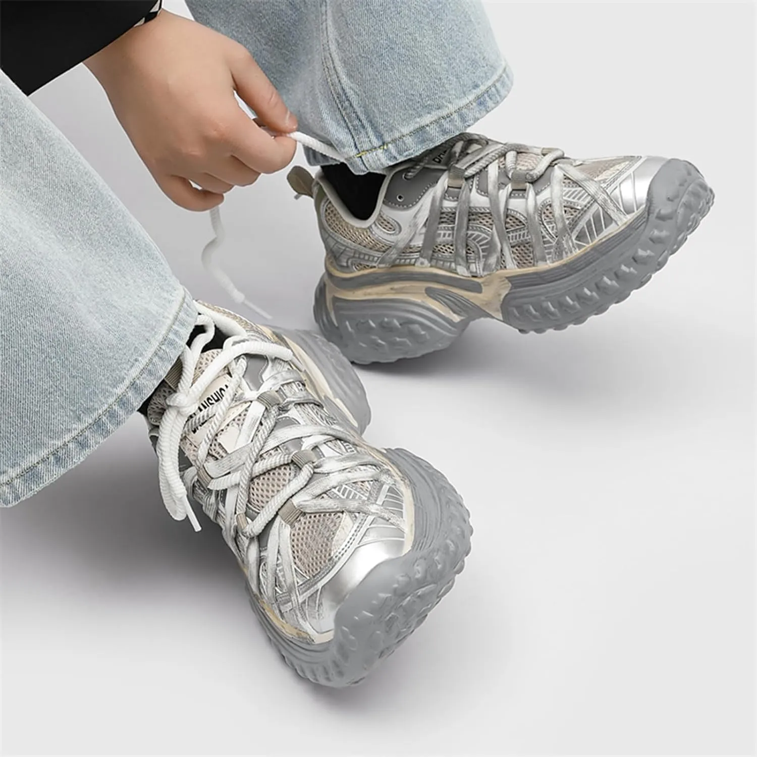 Women's Fashion Leather Mid Top Lace Up Chunky Platform Sneakers Casual Retro Non Slip Round Toe Driving Walking Jogging Tennis Driving Daily Shoes